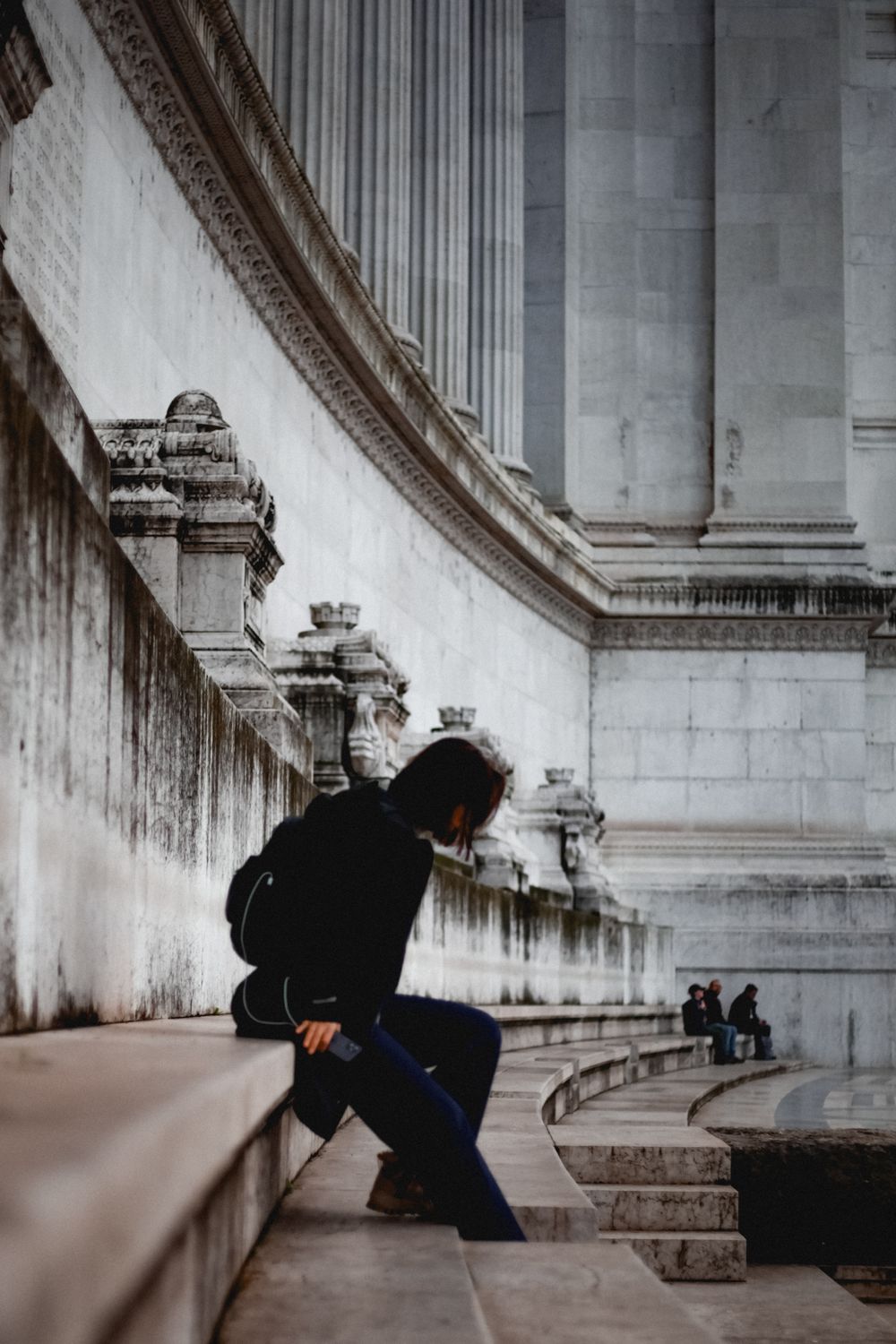 Contemplation Steps Contemplative Moment on Historic Stone Steps · Free Stock Photo