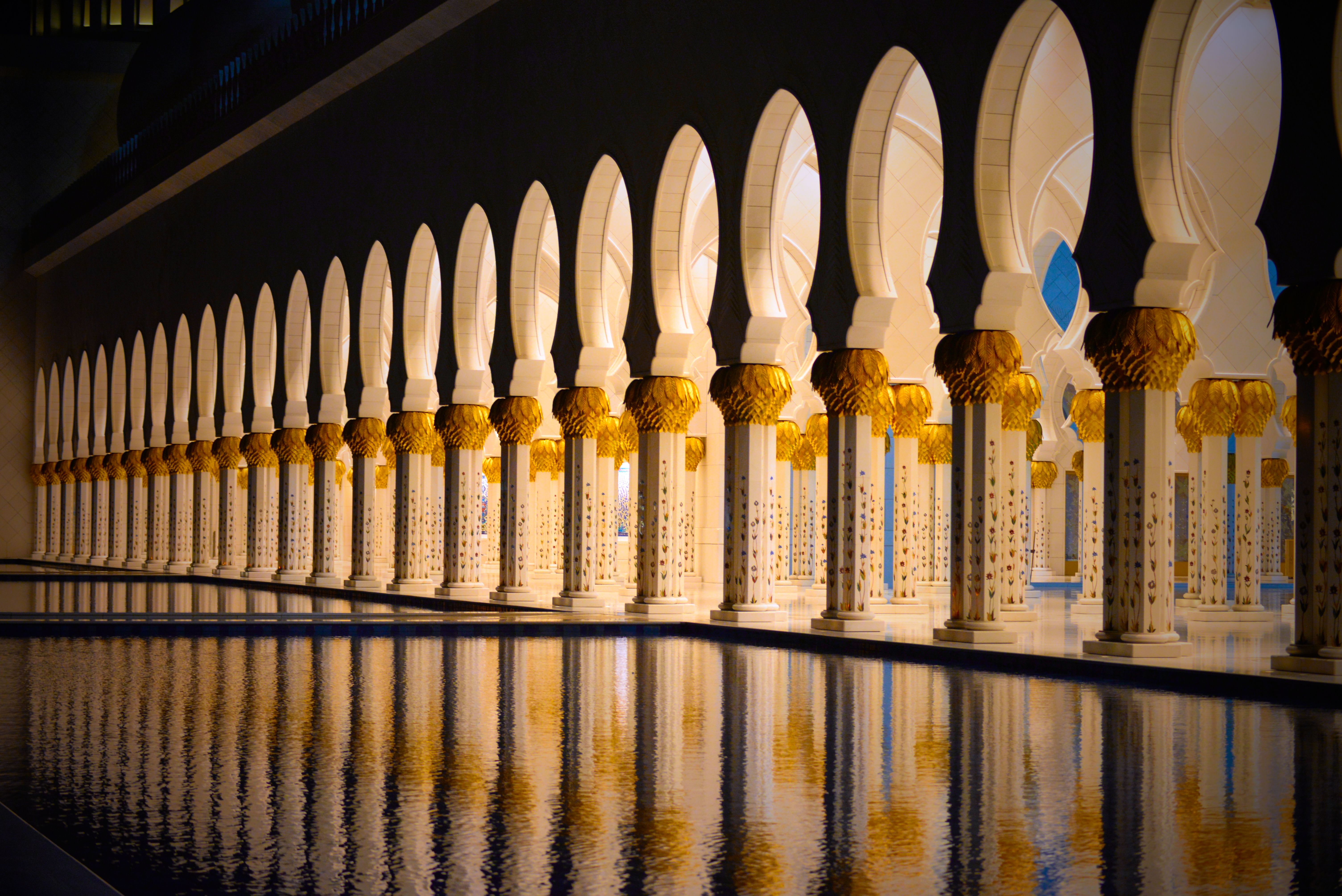 Sheikh Zayed Grand Mosque Columns at Night · Free Stock Photo