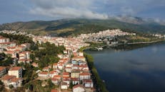 Aerial View of Scenic Lakeside Town in Greece
