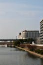 Urban Riverside View with Bridge and Buildings