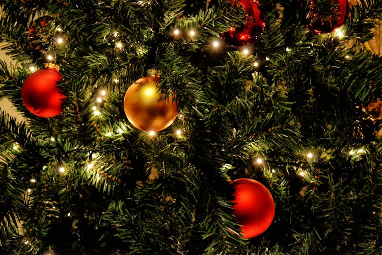 Green Christmas Tree With Red Baubles