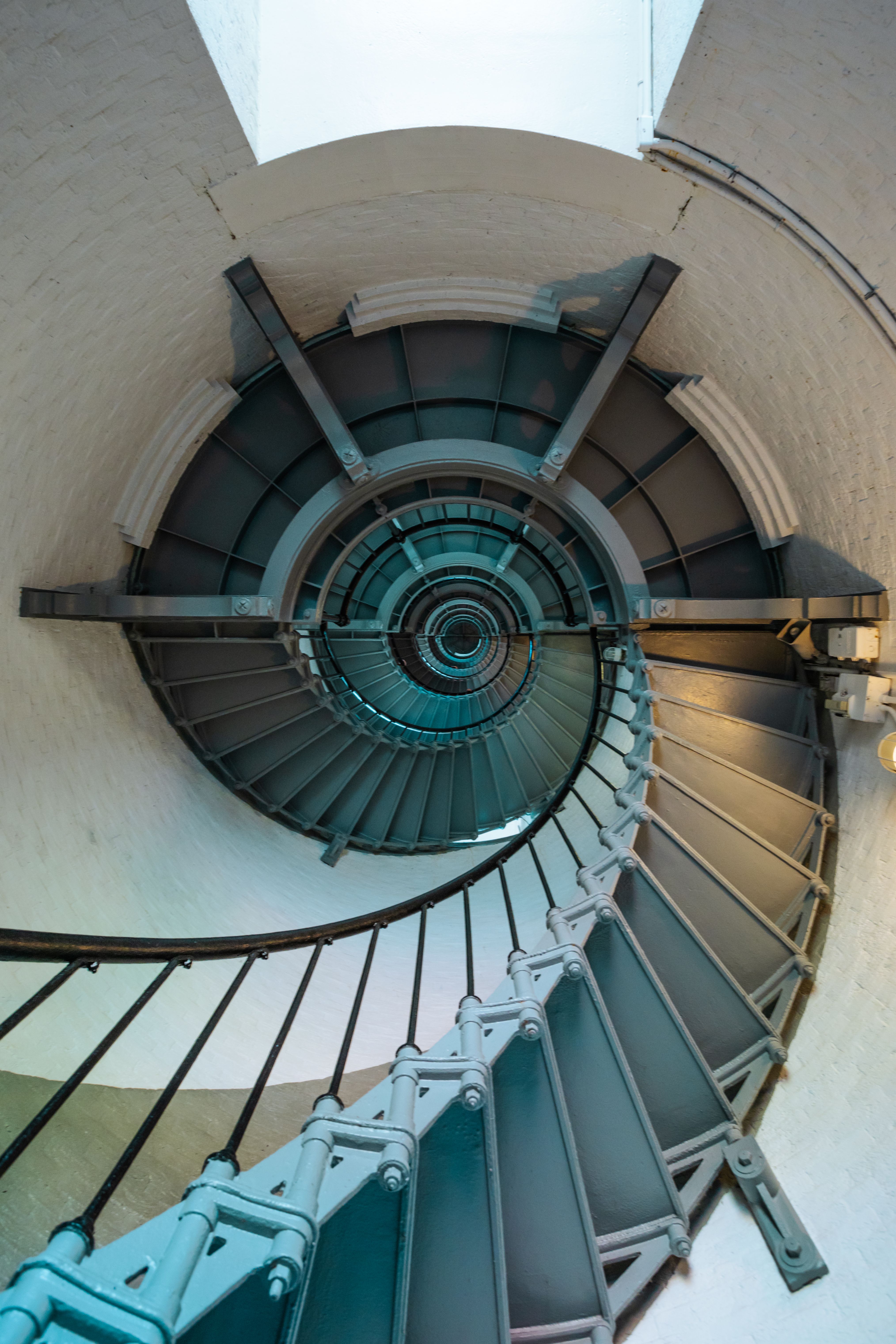 View from above of the spiral staircase in Ponce Inlet Lighthouse, Florida.