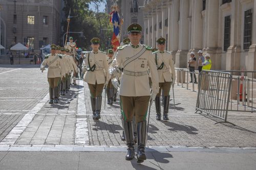 Free A military parade with uniformed guards marching in Santiago, Chile on a sunny day. Stock Photo