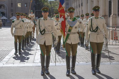 Free A military parade of the Chilean Carabineros in Santiago, Chile showcasing disciplined formations. Stock Photo