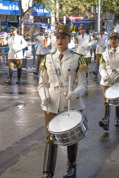 Free A military parade featuring uniformed officers and drummers marching through Santiago, Chile. Stock Photo