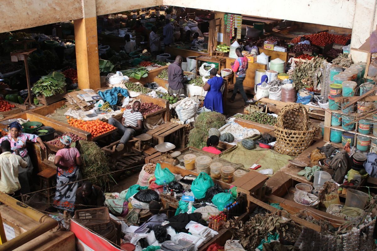Traders and daily commerce at Jinja Central Market, Uganda