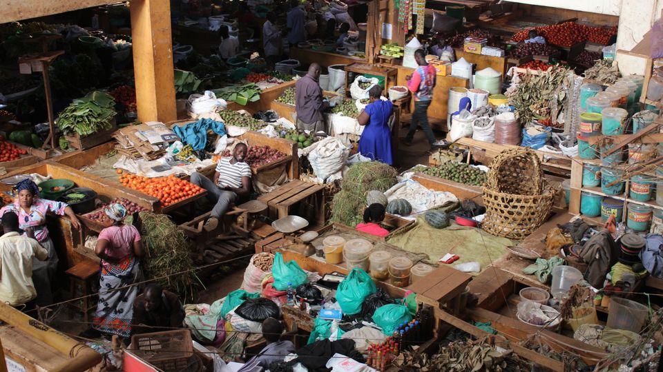 Busy central market seen from above