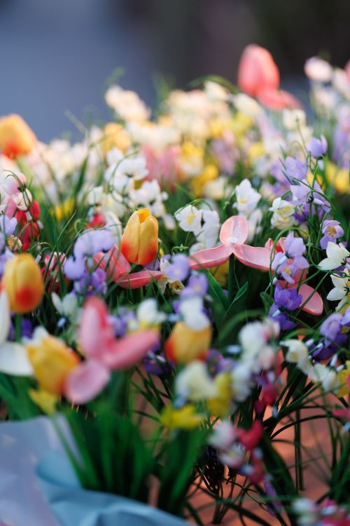 Free Colorful spring flowers create a vibrant bouquet, capturing the essence of nature's beauty. Stock Photo