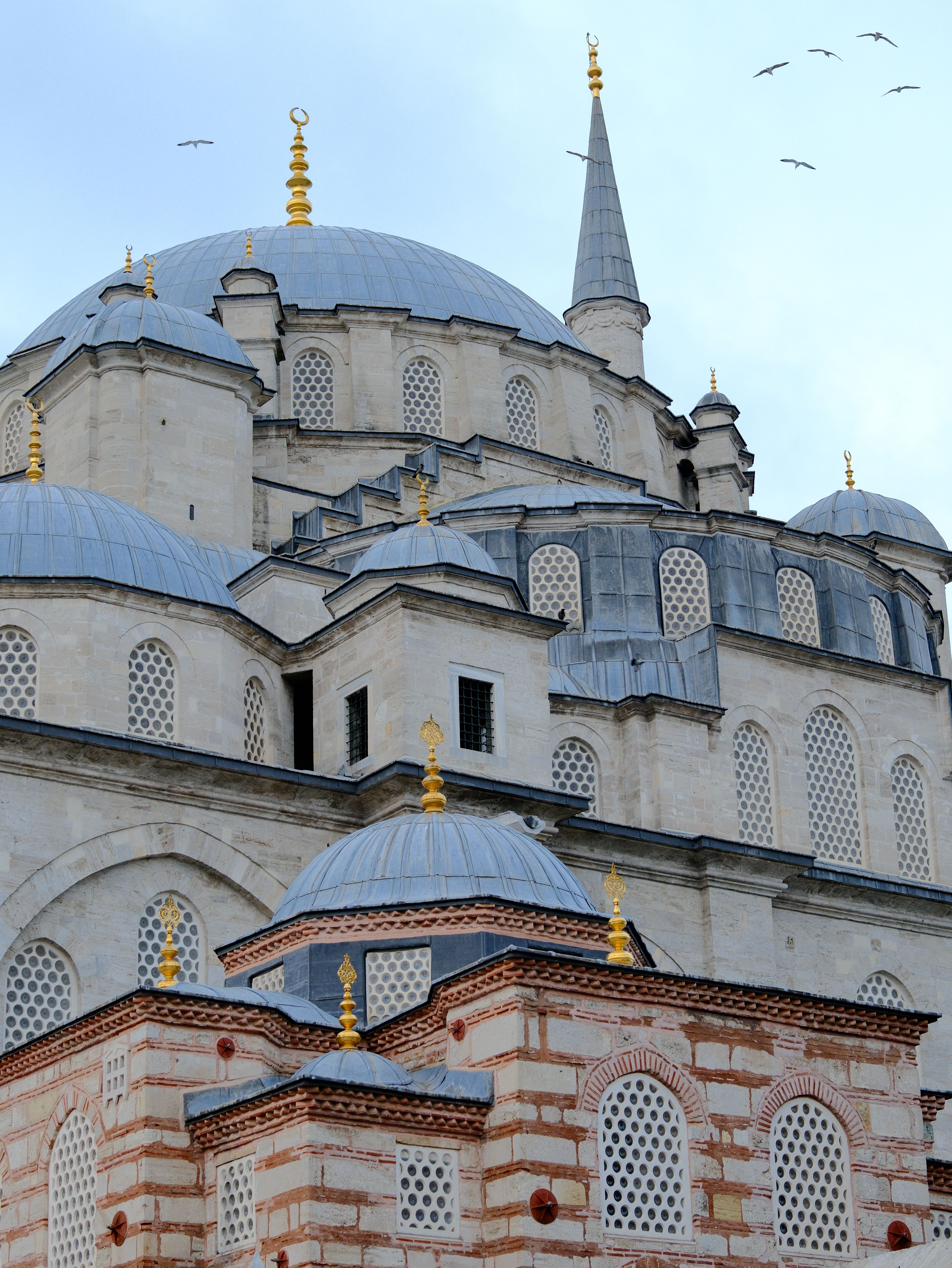 Detailed view of Süleymaniye Mosque's intricate architecture in Istanbul, Türkiye.