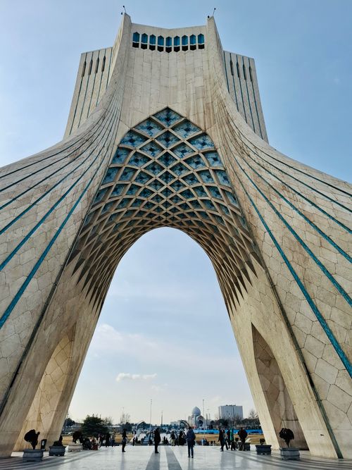 Free The iconic Azadi Tower in Tehran, showcasing its striking geometric design under a clear blue sky. Stock Photo