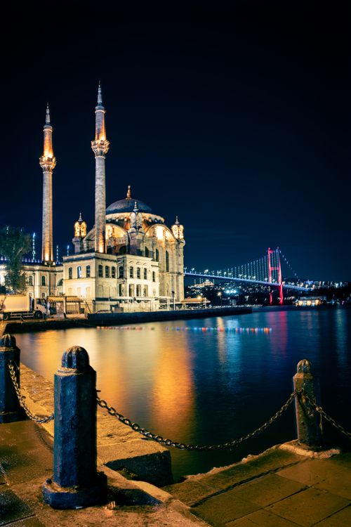 Night View Of Ortak y Mosque And Bosphorus Bridge Free Stock Photo night-view-of-ortak-y-mosque-and-bosphorus-bridge-free-stock-photo