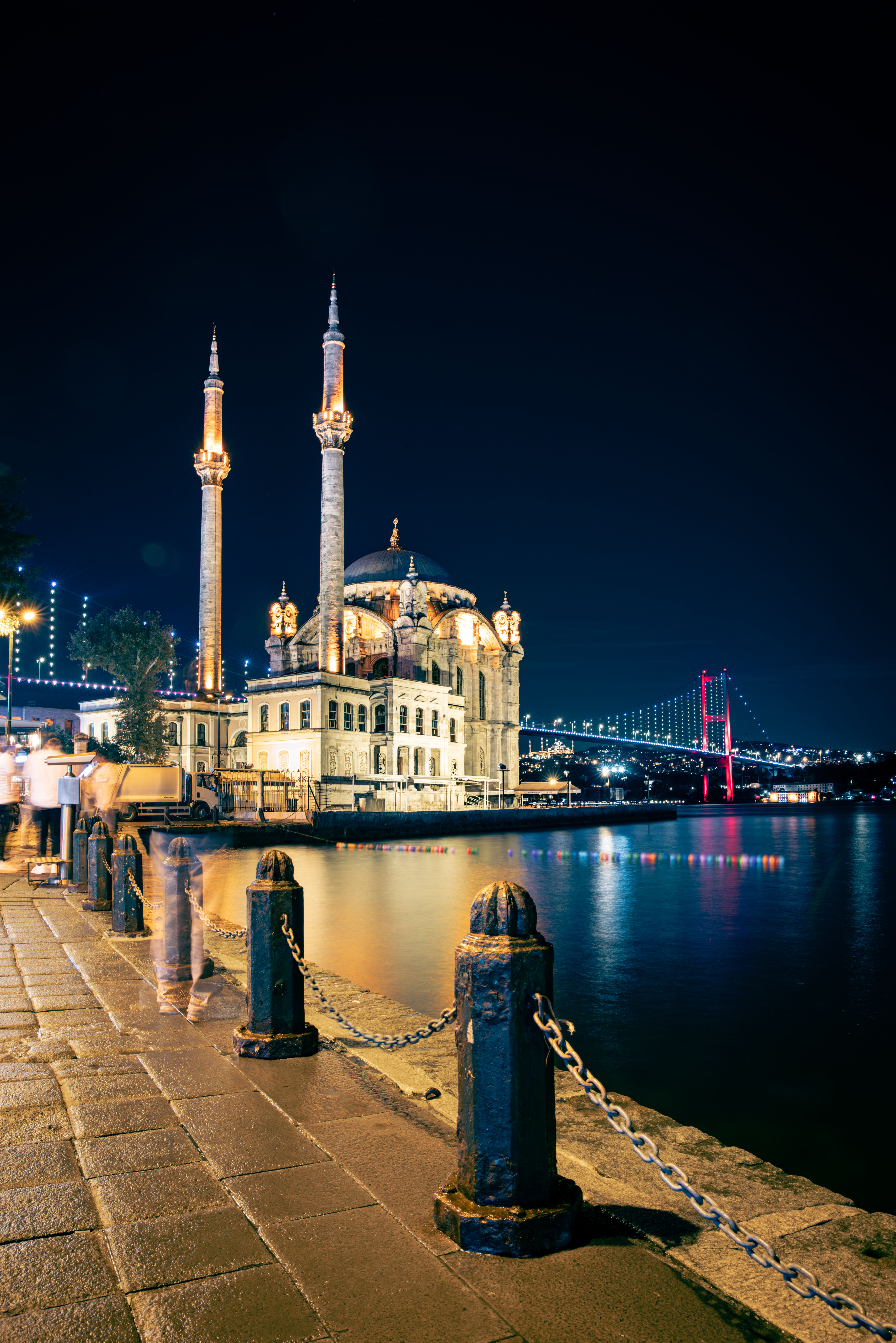 Night View of Ortaköy Mosque and Bosphorus Bridge · Free Stock Photo