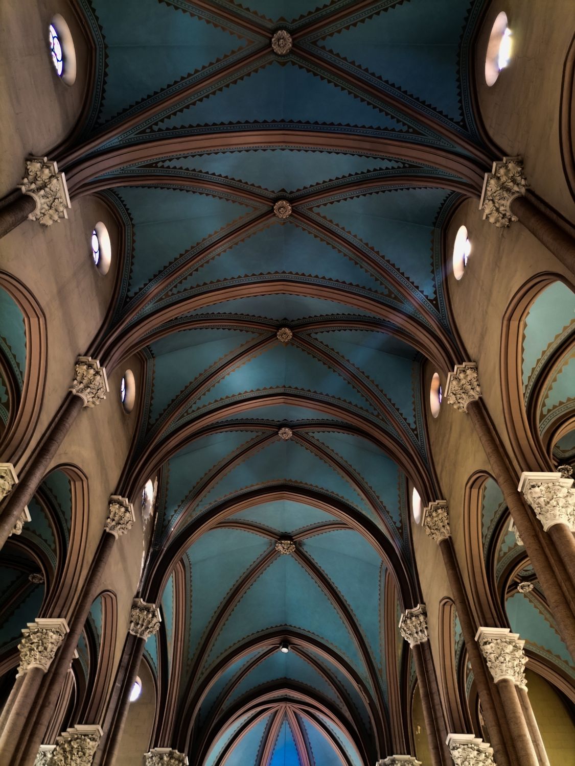 Gothic Cathedral Arched Ceiling with Blue Vaults · Free Stock Photo