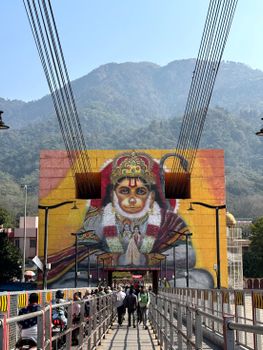 Vibrant Hanuman mural in Rishikesh, Uttarakhand enhances the cultural landscape.