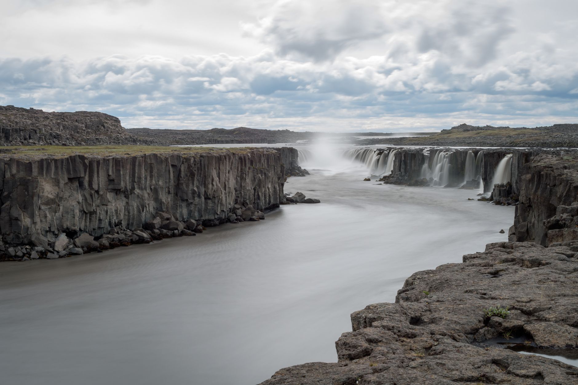 Rift valley cliffs and walking path at Thingvellir