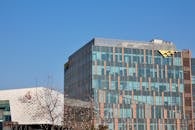 Modern Office Buildings Under Clear Blue Sky