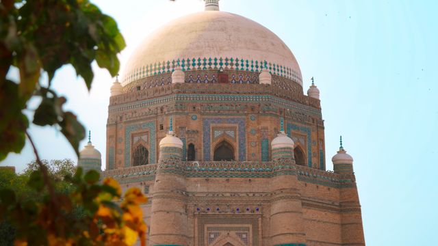 Captivating view of the historic shrine in Multan, renowned for its intricate architecture and cultural significance. — lounges at Multan Airport