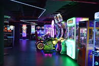 Vibrant Neon Arcade Machines in Action