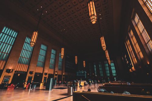 Free Inside view of the grand art deco architecture at Philadelphia's 30th Street Station. Stock Photo