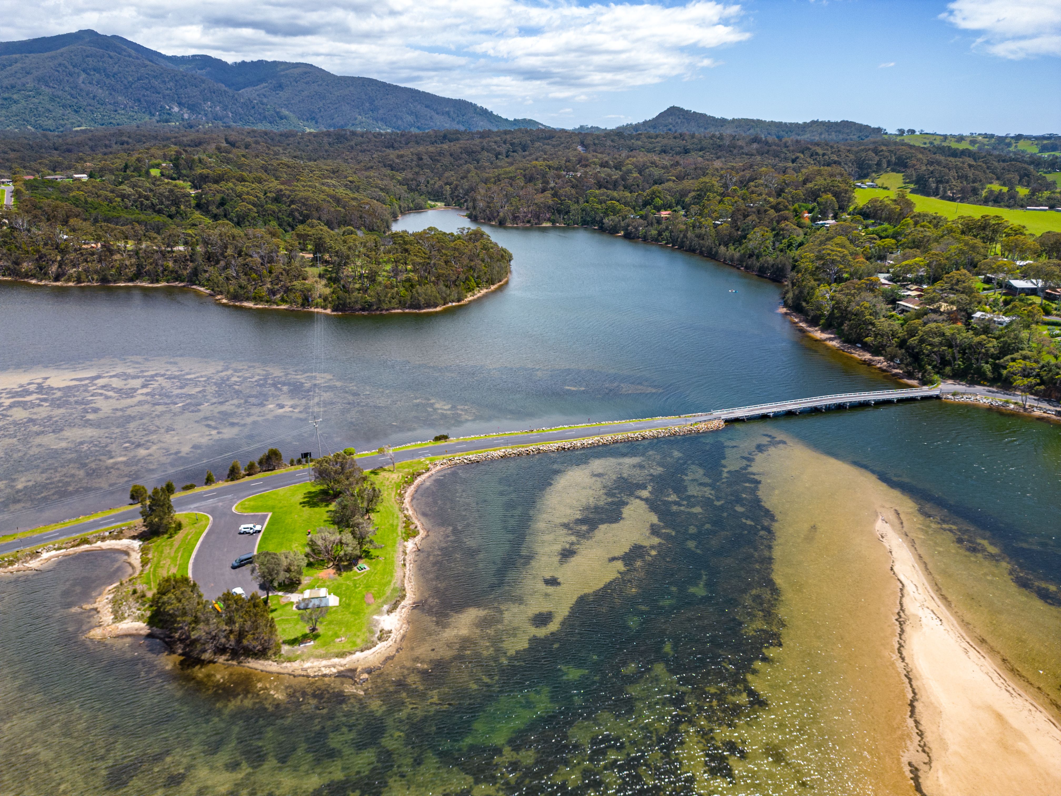 A breathtaking aerial view of a scenic coastal landscape in New South Wales, Australia.