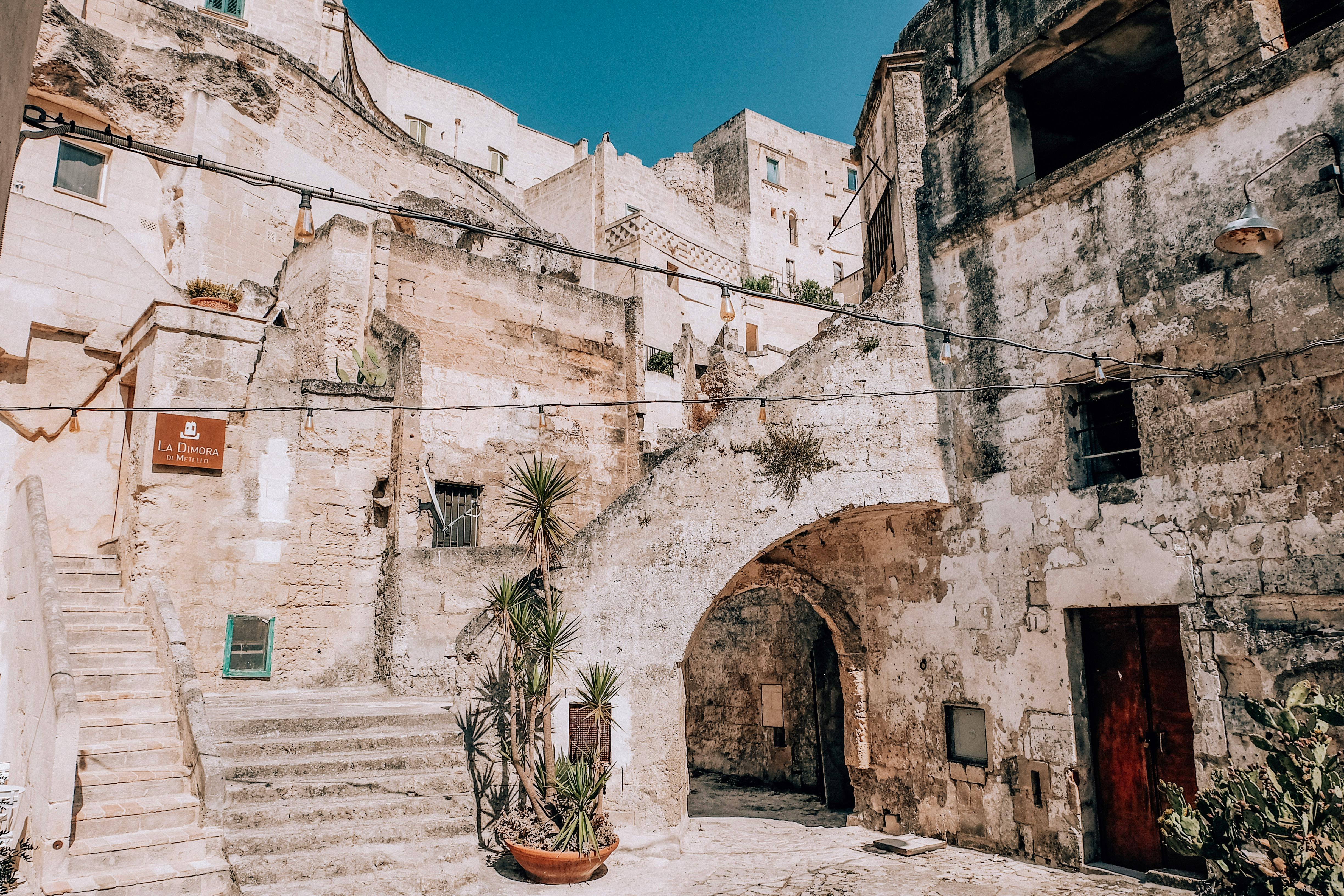 facade of medieval stone buildings in old town