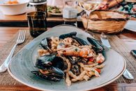 Cooked Shrimp and seashell dish