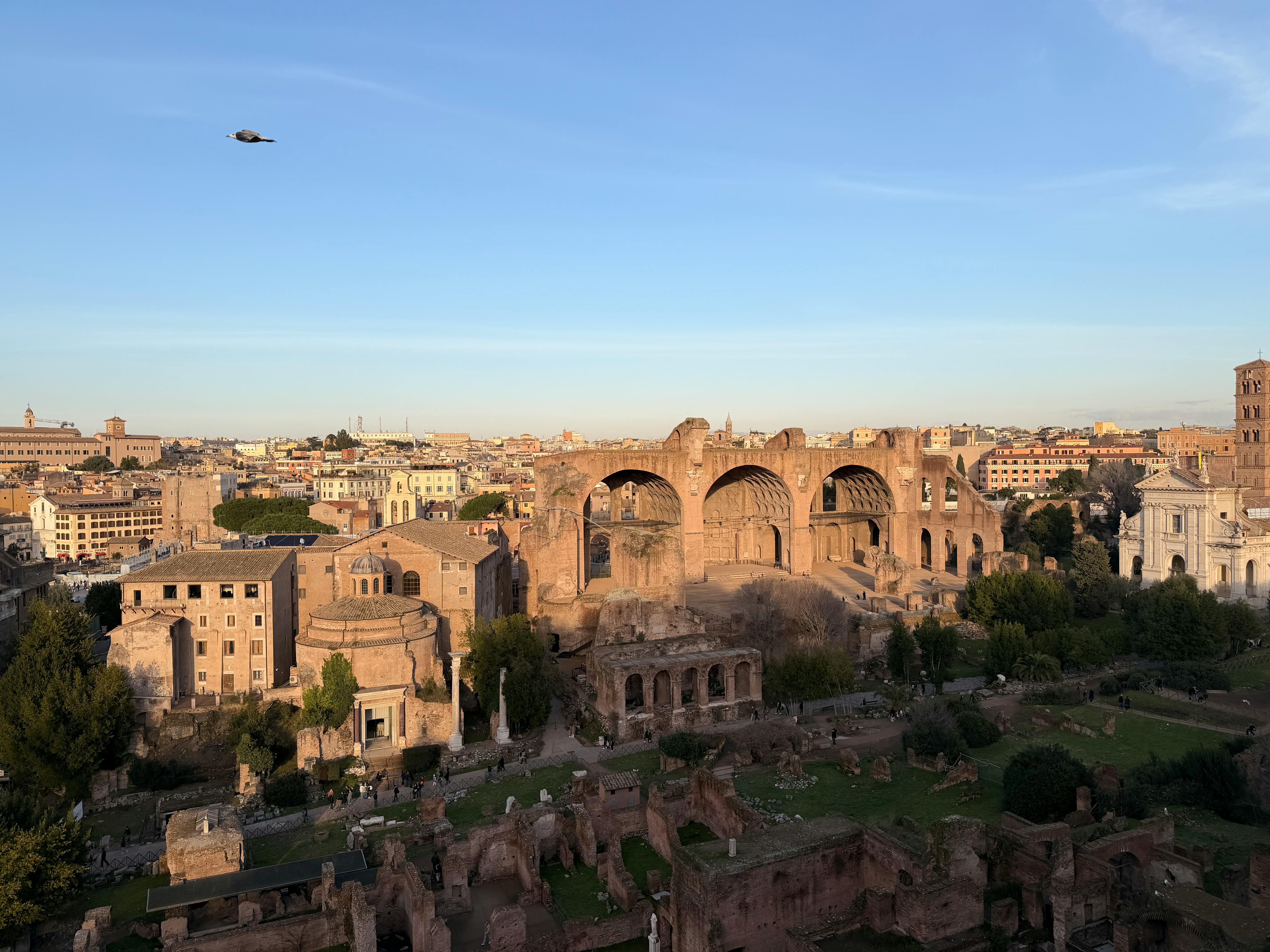 Rome Easter scenery with spring blossoms and ancient architecture