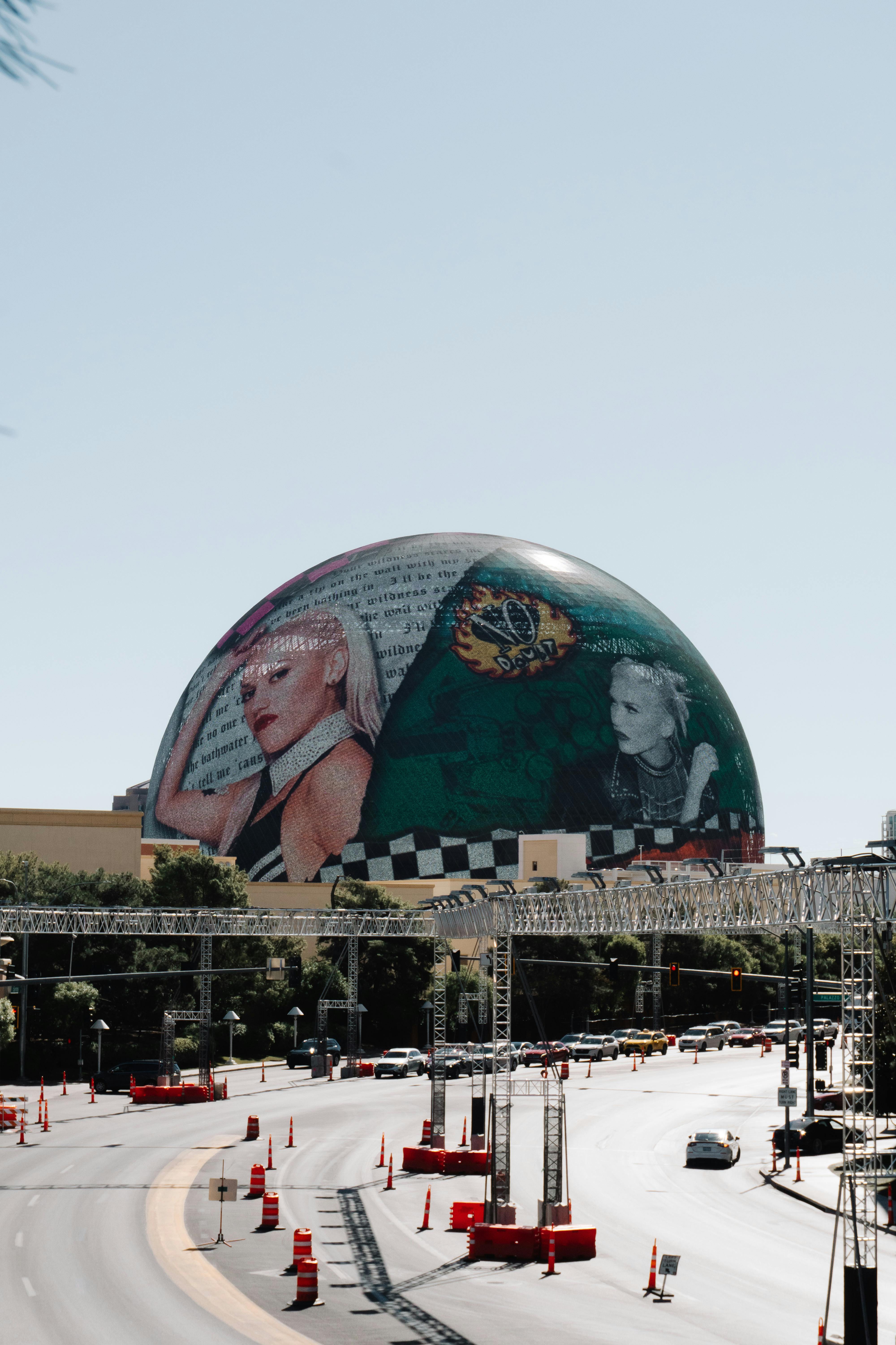 Stunning Las Vegas sphere adorned with vibrant murals, capturing the city's lively essence.