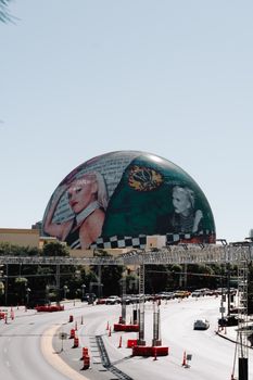 Stunning Las Vegas sphere adorned with vibrant murals, capturing the city's lively essence.