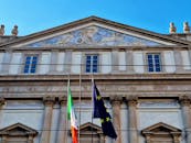 Facade of La Scala Opera House with Flags