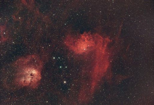A captivating photo of an emission nebula with vibrant reds and a starry background, ideal for astronomy enthusiasts.