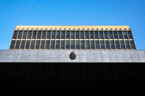 Free Urban architecture of a government building with a clear blue sky in Montevideo, Uruguay. Stock Photo