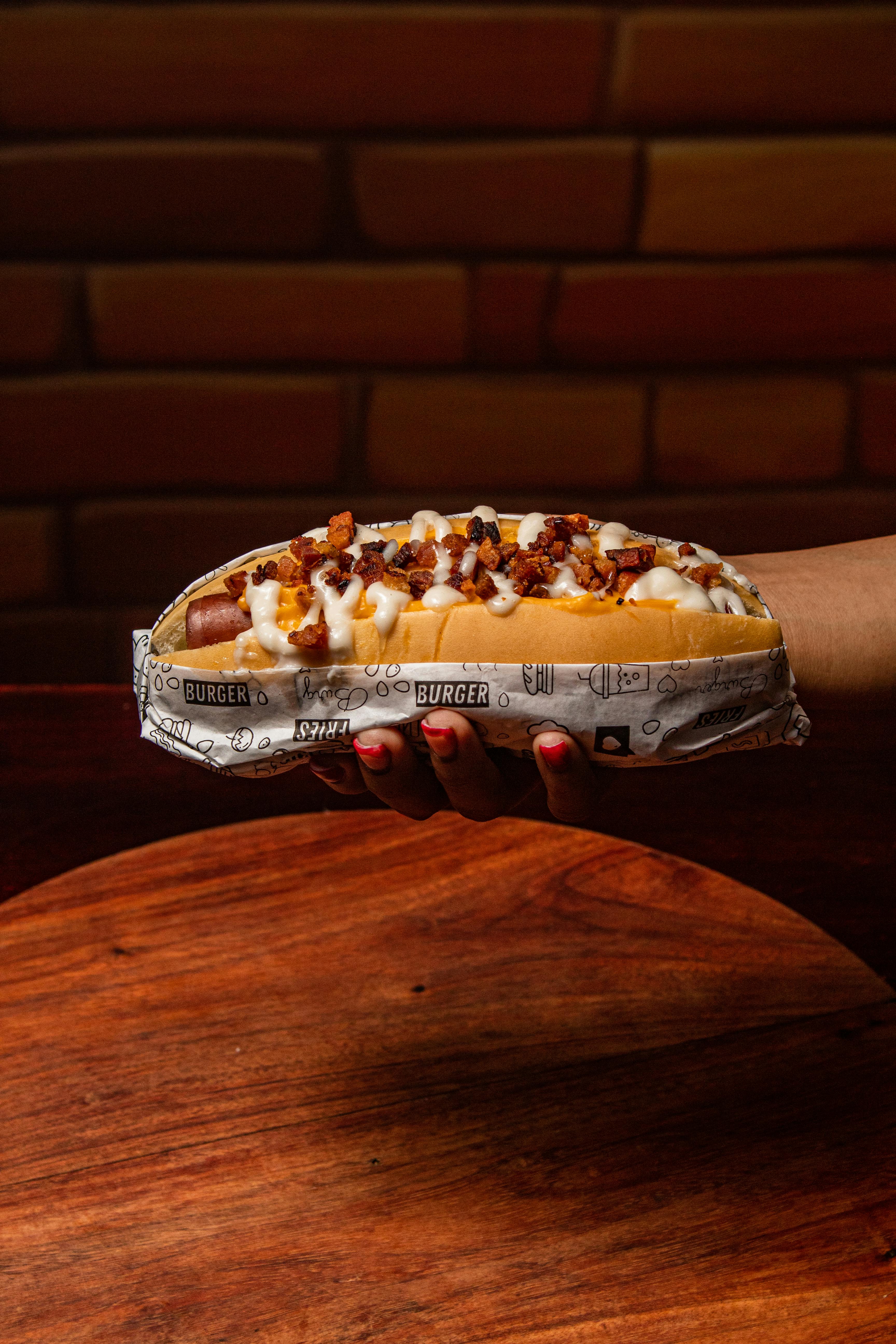 Street hot dog close up