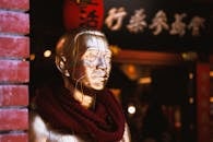 Golden Acupuncture Mannequin with Scarf Outdoor Display