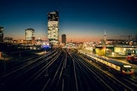 Berlin Skyline with Railway at Dusk