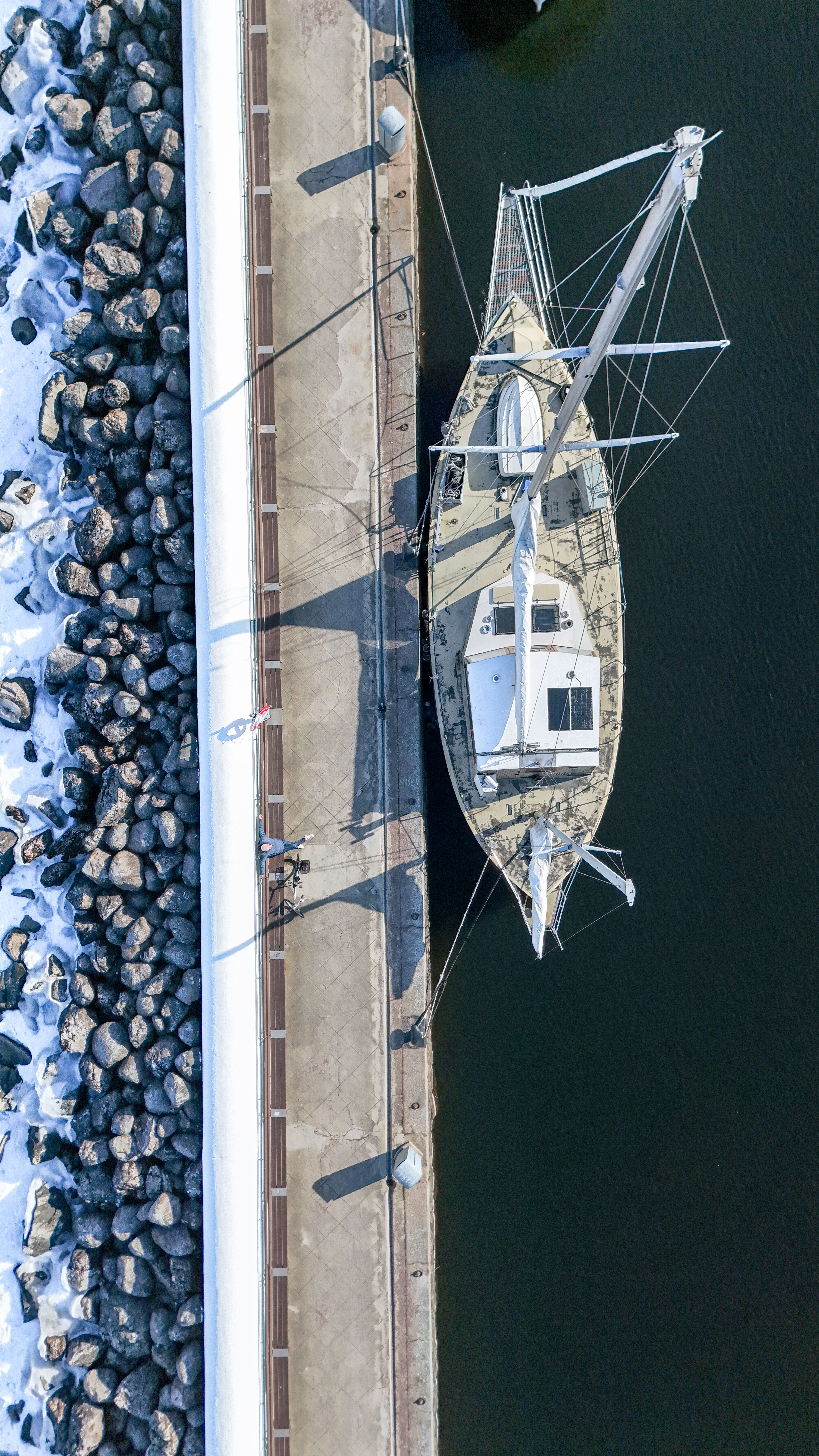 Aerial View of Sailboat Docked in Swedish Harbor