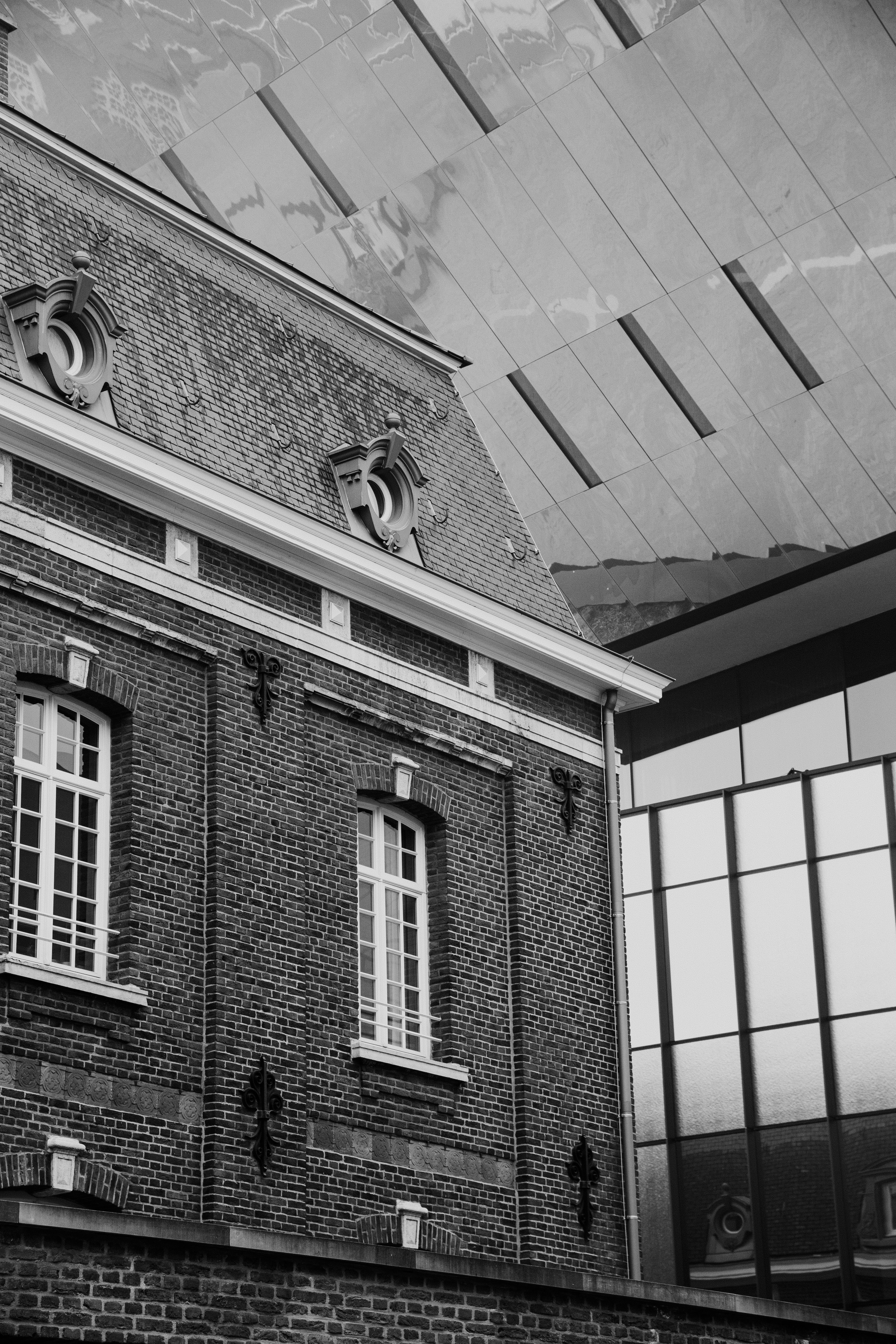A striking blend of modern and classic buildings in Hasselt, Belgium.