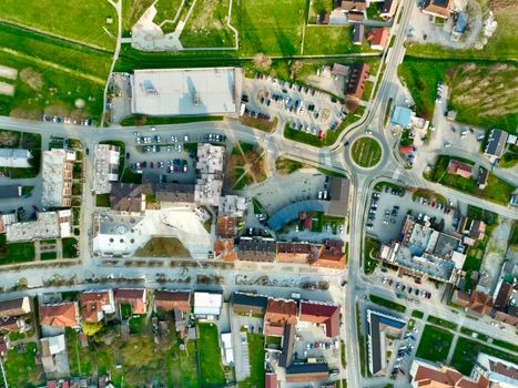 High-angle aerial shot of a cityscape in Garešnica, Bjelovar-Bilogora County, Croatia.
