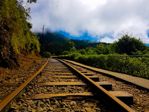 Ücretsiz Mavi Gökyüzü Altında Demiryolu Hattı Stok Fotoğraflar