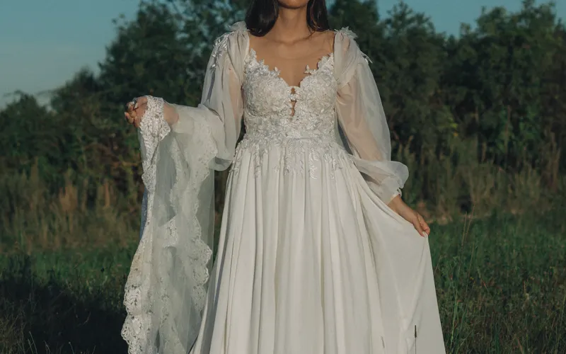 novia probador vestido manga larga invierno