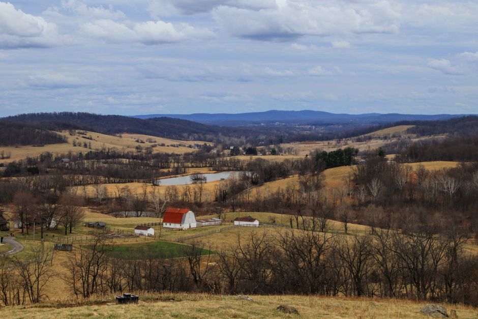 Idyllic landscape of Delaplane, Virginia, featuring farms, barns, and rolling hills in a serene setting.