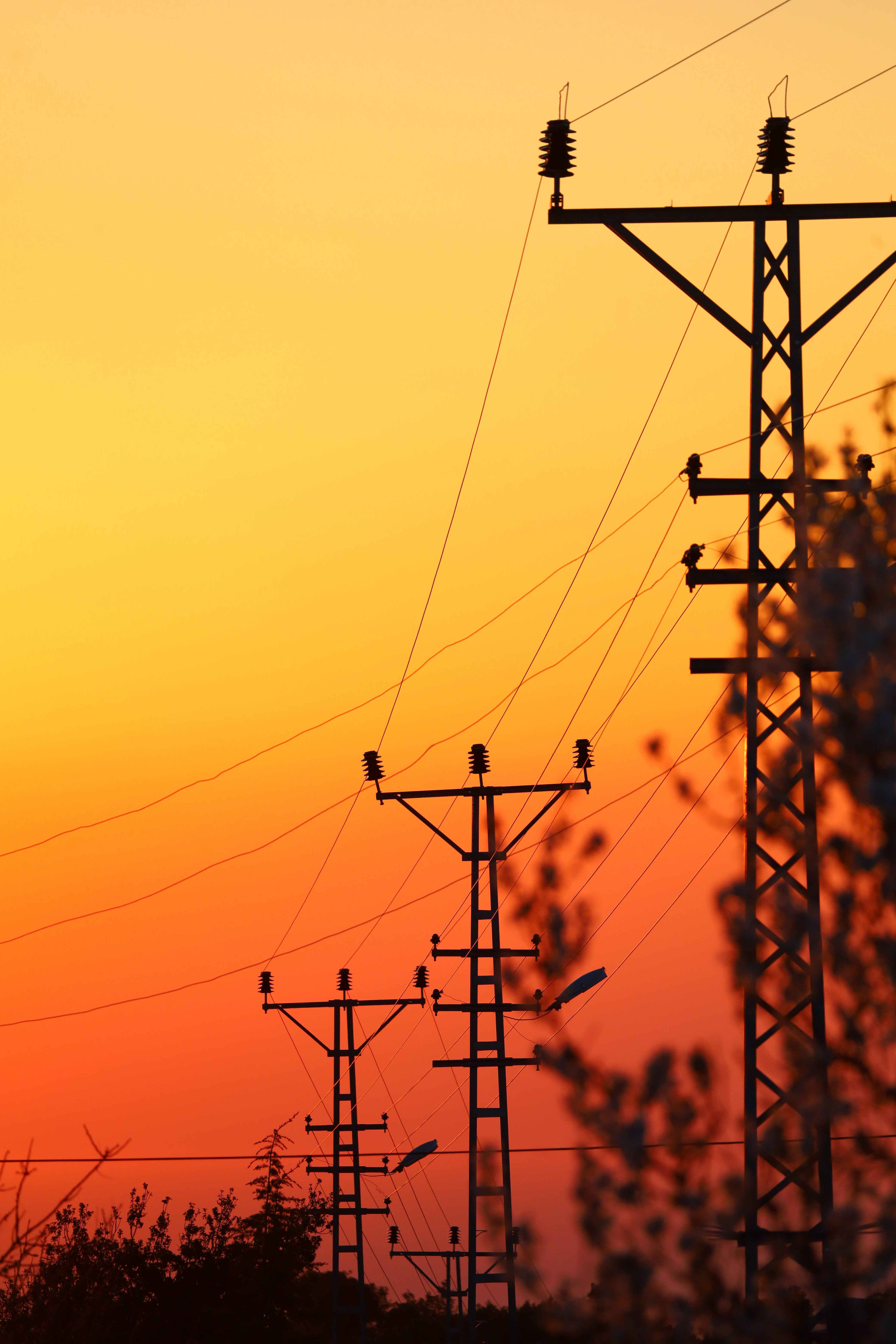 Dramatic Sunset with Power Lines Silhouette · Free Stock Photo