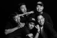 Dynamic Black and White Portrait of Five Friends