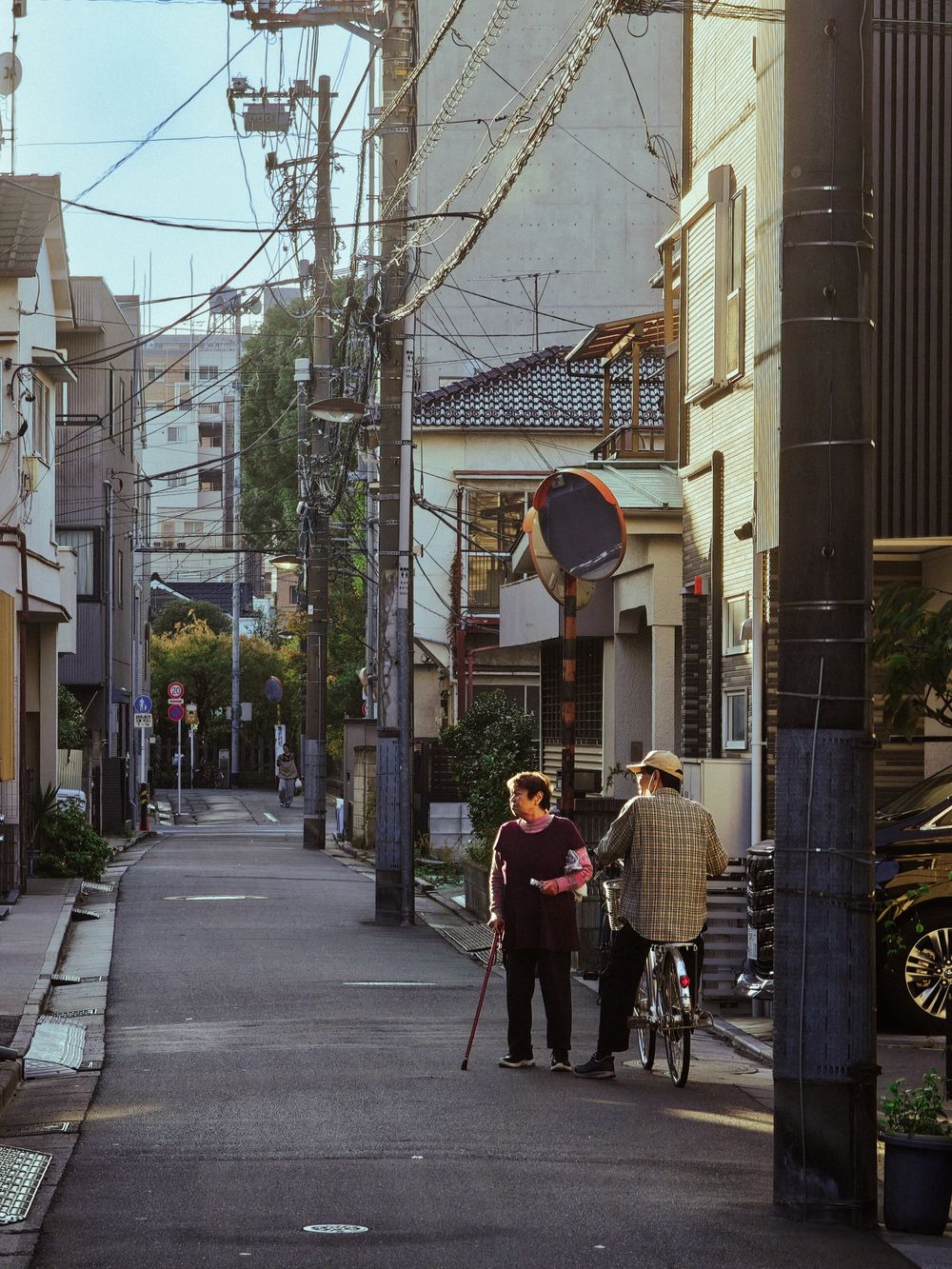 東京の路地で立ち話をする高齢の方(イメージ)