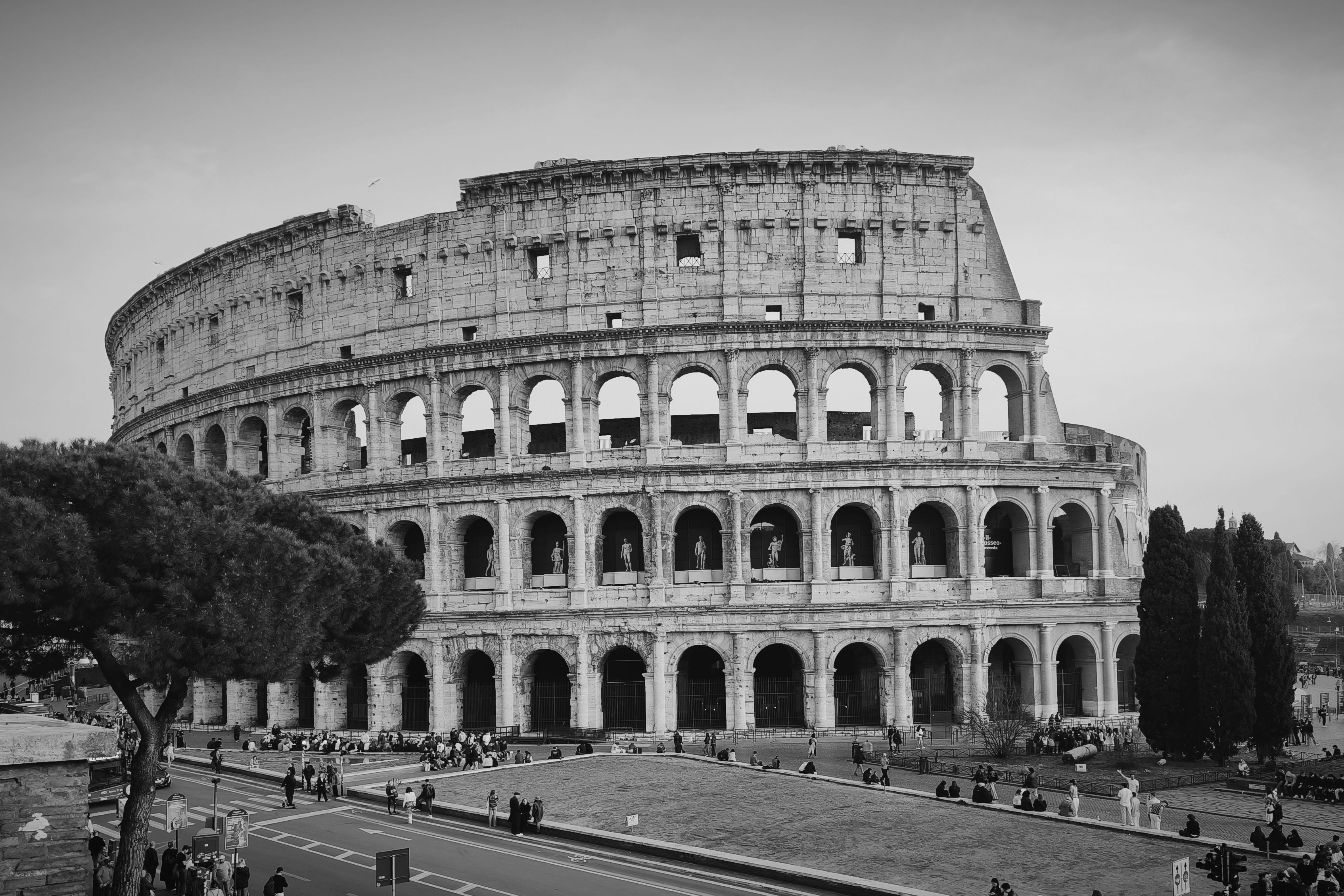 Scenic view of the iconic Colosseum in Rome, Italy, capturing its ancient architecture.