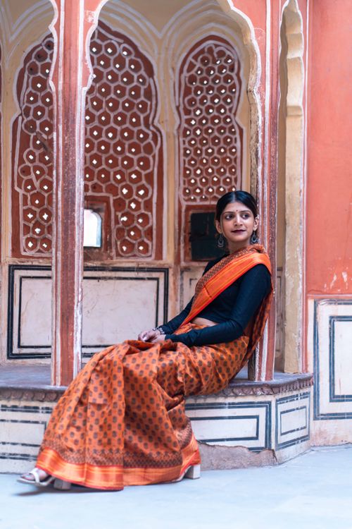 Thoughtful Woman in Traditional Indian Saree · Free Stock Photo