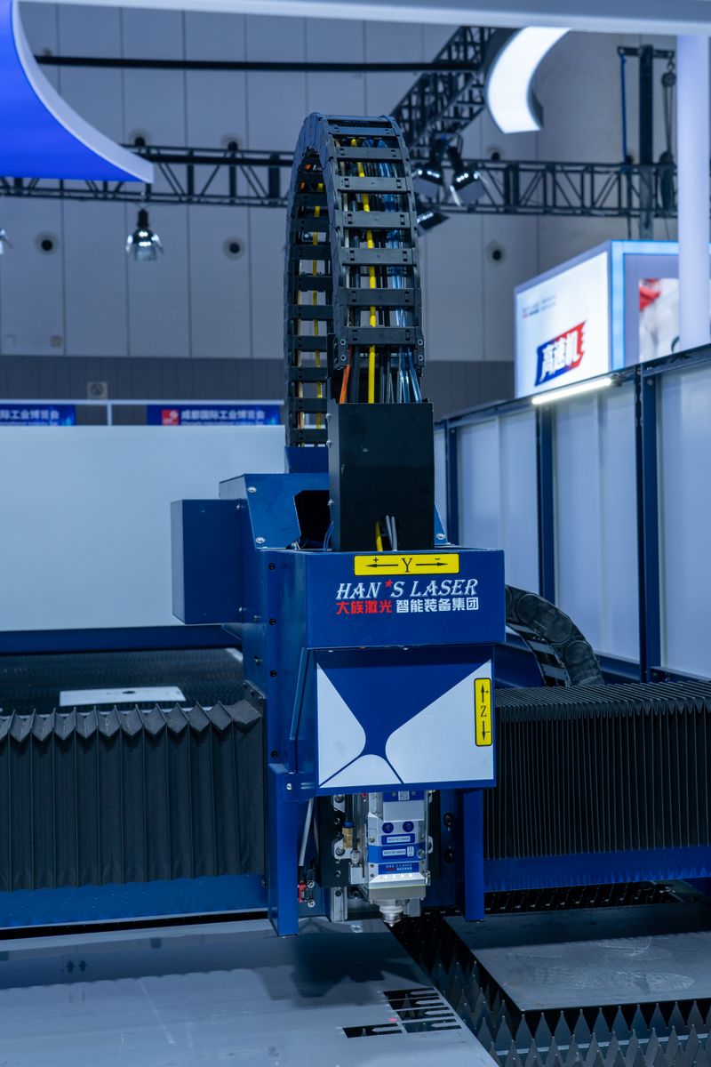 Advanced industrial laser cutting machine close-up