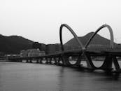 Black and White View of Hong Kong Bridge at Twilight