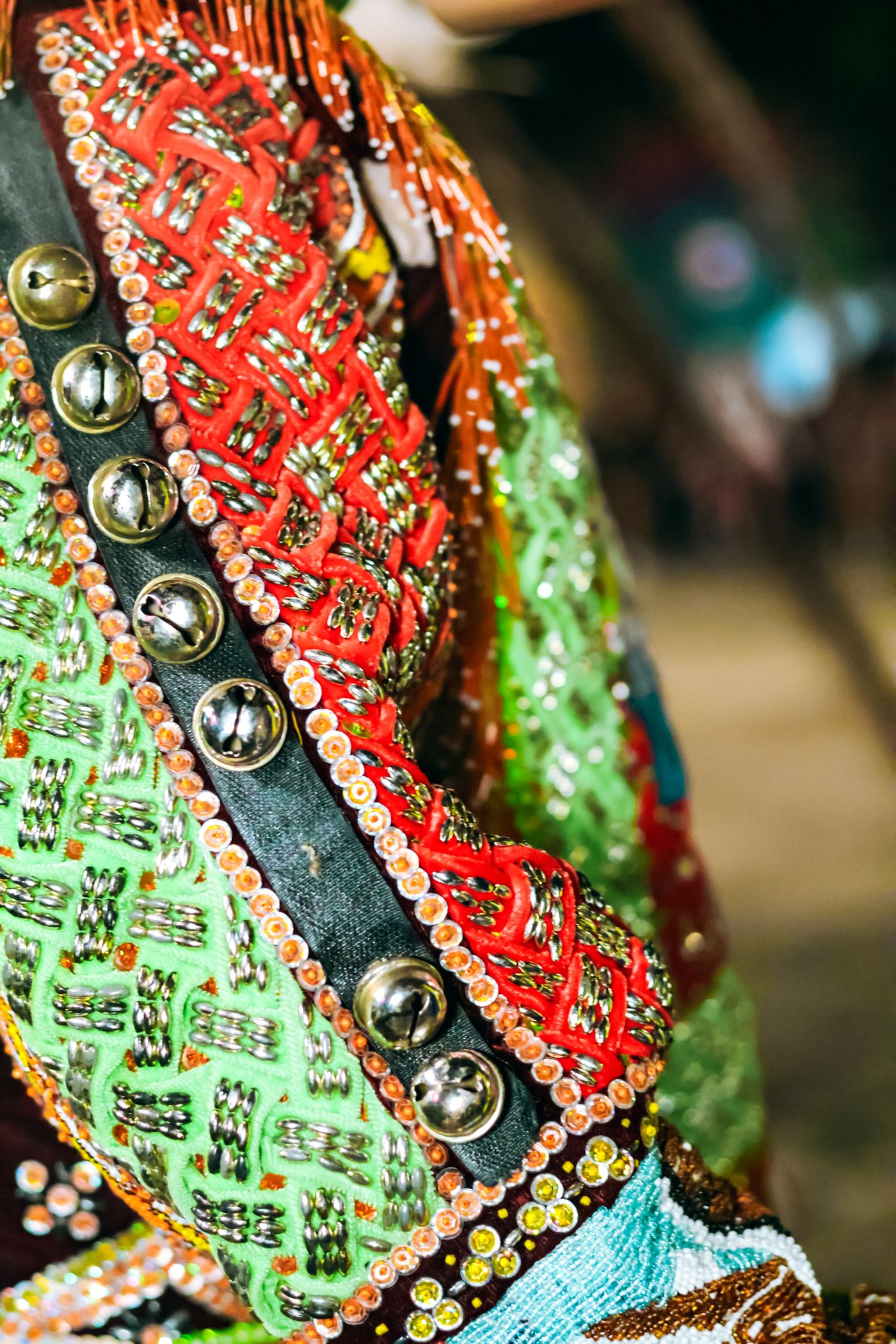 Colourful traditional embroidery with mirror embellishment