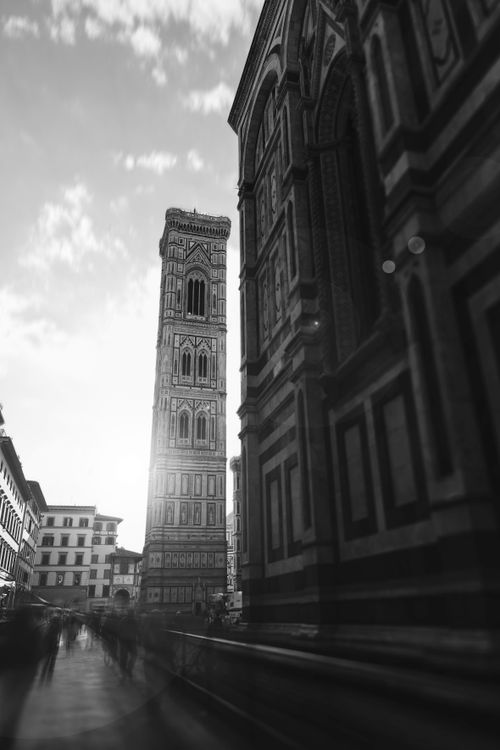 Free Stunning black and white angle of Giotto's Campanile in Florence, capturing its iconic architecture. Stock Photo